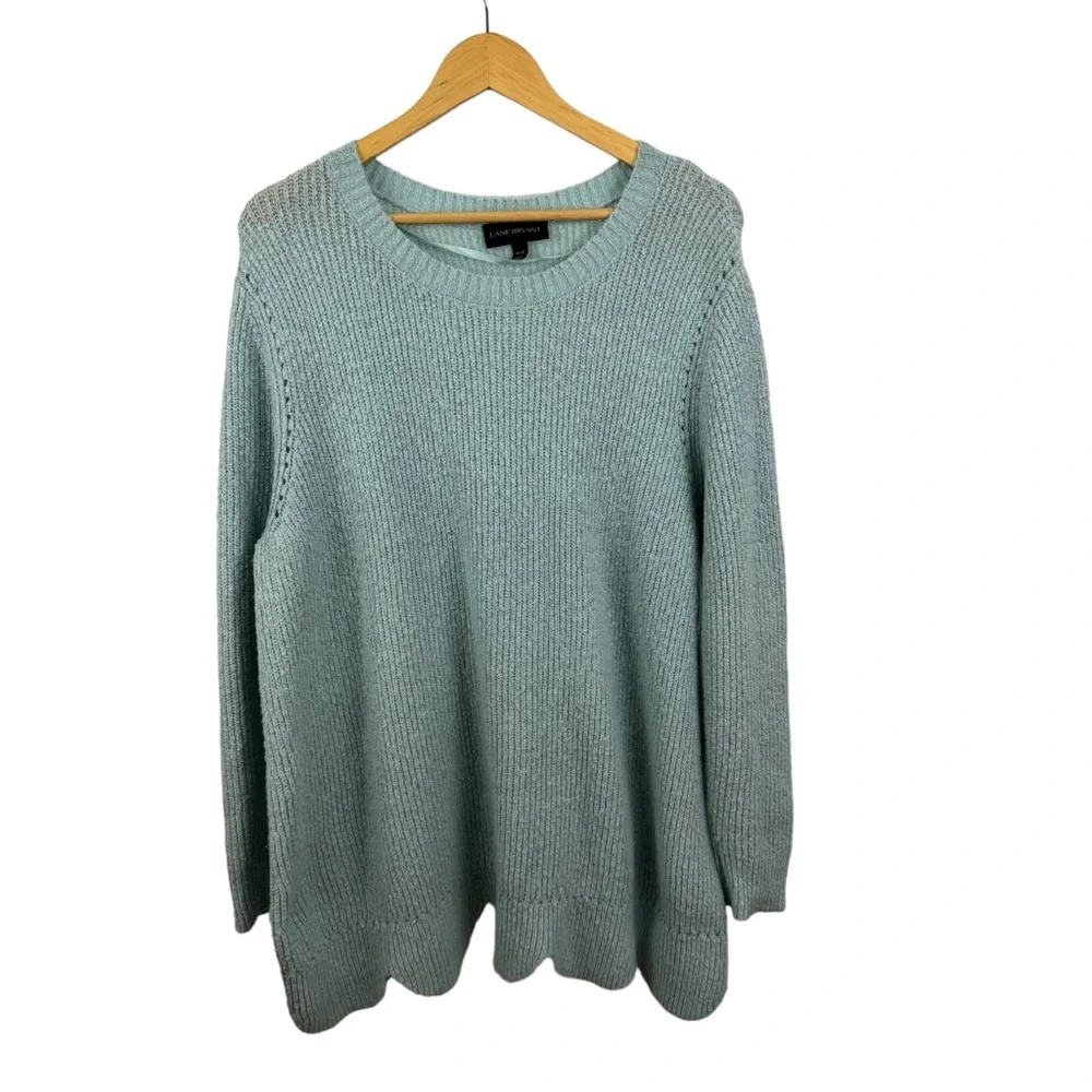 * Lane Bryant Sweater Scallop Size 18/20 Long Sleeve Knit Plus Size Light Blue - Picture 2 of 13